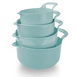 COOK WITH COLOR Mixing Bowls - 4 Piece Nesting Plastic Mixing Bowl Set with Pour Spouts and Handles (Mint Blue)