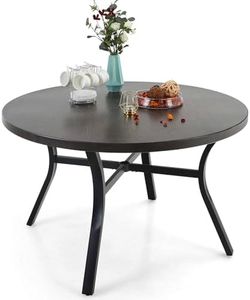PHI VILLA 44 Inch Large Metal Round Dining Table Wood-Like Top Patio Dining Table Backyard Bistro Umbrella Table Outdoor Furniture Garden Table, 1.97" Umbrella Hole, Black