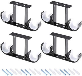 uxcell Curtain Rod Bracket Aluminum Alloy Double Holder Support for 26mm - 29mm Drapery Rod, 140 x 80 x 19mm Black 4 Pcs