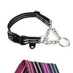 Petiry Metal Chain Dog Collar Reflective Nylon Collar with Safety Quick Release Buckle,Escape-proof Anti-pull for Small Medium Dogs Neck 35-43cm(Black,Mediuml)