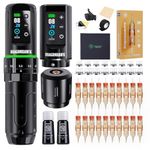 Dragonhawk L3 Tattoo Kit, Wireless Complete Tattoo Gun Kit Pen Machine, 7 Strokes Length, 2 Batteries 2,000mAh Power Supply with Extra Battery Rca Jack Part, Pro Tattoo Needles for Beginner (Black)