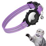 Reflective AirTag Cat Collar, Integrated Kitten Collar with Apple Air Tag Holder,Comfortable,Lightweight Cat Tracker Collars with Bell, Kittens and Puppies (Purple,S)