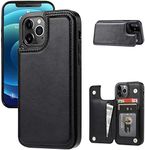 JOYAKI Wallet Case Compatible with iPhone 12 Pro/12,Slim Protective case with Card Holder,Premium PU Leather Kickstand Card Slots Case with 1 Protective Glass for iPhone 12pro/12(6.1") -Black