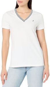 Nautica Women's Solid V-Neck Short Sleeve T-Shirt, Bright White, X-Large