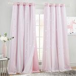 NICETOWN 2 Layers Mix & Match Modern Tulle x Black Out Star Cutouts Curtains for Girl, Free Tie-Backs Included, Cute Window Drapes for Kids Bedroom (Lavender Pink, Pack of 2, Total is 104-inch Wide)