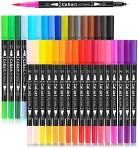 Caliart 34 Double Tip Brush Pens Art Markers, Aesthetic Cute Preppy Stuff School Supplies, Artist Fine & Brush Pen Coloring Markers for Kids Adult Book Cards Drawing Craft Kit Teacher Office Supplies