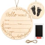 ZIEYOMI Baby Announcement Sign, Hello World Newborn Sign, Wooden Baby Name Sign for Nursery, Birth Announcement Sign for Hospital, Welcome Baby Sign Announcement Board-Black1