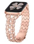 Wearlizer Bling Bands Compatible with Apple Watch Band 38/40/41/42mm Women, Fancy Metal iWatch Bands Wristbands Replacement Bracelet for Apple Watch Straps Series 10/9/8/7/6/5/4/3/2/1/SE, Rose Gold