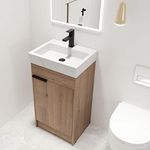 Malwee 18 Inch Freestanding Bathroom Vanity with Sink, 18" Floor Standing Bathroom Vanity, Modern Vanity with 1 Door and White Ceramic Basin Sink Top (016-18)