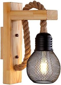 Lampada da parete in legno Industrial Steampunk Style Corda di canapa Luce per soggiorno Comodino Corridoio Cafe Bar