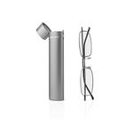 Portable Travel Reading Glasses with Slim Metal Tube Case | Lightweight Graphite Frames with Stylish Rectangular Lenses Designed For Men and Women by eye-spec (+3.0)