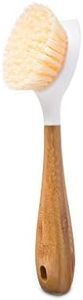 Full Circle Be Good Bamboo Handle Dish Brush – Sustainable Kitchen Cleaning with Tough Bristles - Natural Dish Scrubber & Cast Iron Cleaner - Long Handle Brush for Dishes, Pots, and Pans, White