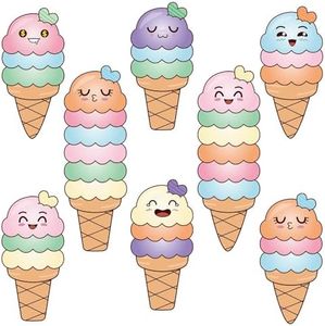 Whaline 47Pcs Summer Ice Cream Cutouts Cute Ice Cream Cone Paper Cut Outs Colorful Back to School Bulletin Board Decor with 100Pcs Glue Points for Classroom Home Party Decor DIY Crafts Supplies