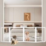 DEARBB Acrylic Clear Dog Gate 96in W x 24in H Wooden Freestanding Foldable Transparent Pet Gate,Step Over Fence for House Interior Stairs, Doorways, Hallways,4 Panel