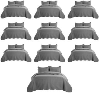 MOONLIGHT20015 Queen Quilt Bedding Set (90" x 96") - Bulk Pack of 10 Wholesale for Hotels, Guest Bedroom & Airbnbs - Lightweight Microfiber Reversible Embossed Quilts Bedspreads (Grey)