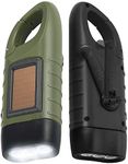 Simpeak 2-Pack Hand Crank Solar Powered Flashlight, Emergency Rechargeable LED Flashlight, Survival Flashlight, Quick Snap Carbiner Dynamo Flashlight Torch for Outdoor Sports, Green&Black