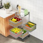 RUBOXA Kitchen Storage Rack | 4-Tier Square Multipurpose Storage Trolley with Wheels | Revolving Vegetable Rack | Metal Fruit Rack | Silver