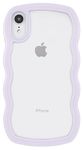 Cat Care Back Cover Compatible with iPhone XR (6.1), Adorable Curly Wave Frame Clear Case for Girls and Women, Transparent Soft Silicone TPU Bumper Shockproof Protective Cover (Purple)