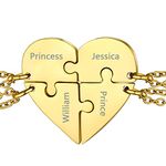 Engraved BFF Sisters Necklaces for 4, Stainless Steel Matching Heart Puzzles Necklace for Women Girls, Personalized Best Friend Couples Jewelry Gifts