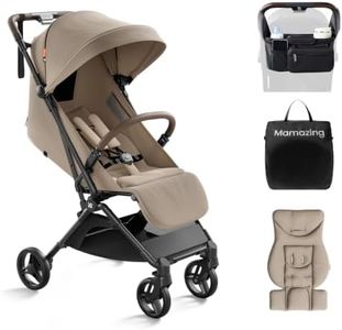 MAMAZING Ultra Air Lightweight Baby Travel Stroller with Carbon Fiber Frame, Compact & Airplane-Friendly, One-Handed Fold, 11.6 lbs, Perfect for Toddlers, Organizer & Cushion Included, Simply Taupe