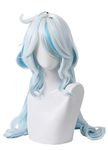 TO KU TOO YUO Wig for Game Furina Wig Long Curly Hair with Bang White Blue Highlight Wig with Wig Cap Heat Resistant Role Play Halloween Wig for Women 65 CM