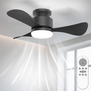 Airwit Pequeño 71cm Ventilador de Techo con Luz Silencioso, Regulable Ventilador Techo con Mando a Distancia y Reversible Motor DC para Dormitorio Salon Cocina, 6 Velocidades