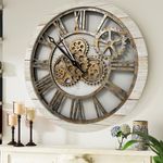 The Gears Clock The Original Real Moving Gear Wall Clock Vintage Industrial Oversized Rustic Farmhouse (24 inch (60cm), Vintage Desert Beige and Bronze)