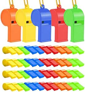 WSYUB 48Pcs Plastic Whistles, Sports Whistle Bulk with Lanyard, Super Loud Training Sports Whistle for Coaches Referees, Colorful Whistles Toy Soccer Whistle Giveaways Party Whistles