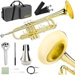 Fesley Bb Standard Trumpet Set: Brass Trumpets for Beginner Student, Brass Trumpet Instrument with 7C Mouthpiece, Hard Case, Cleaning Kit (Golden)