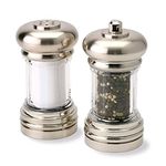 Olde Thompson - 7 Brushed Nickel Pepper Mill & Salt Shaker Set - Pre-Filled with Peppercorns and Pure Ocean Sea Salt, Fully Adjustable for Fine to Coarse Quality, Easy to Clean, Use and Refill
