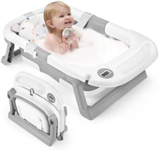 Baby Bathtub, Newborns Bath Essentials, Portable Bath tub For Infant 0-24 Months，Baby Shower Gifts With Soft Cushion,Temperature Sensor and Tray