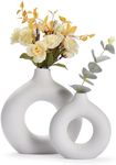 Whole Housewares Ceramic Vase - White Nordic Boho Donut Shape Decorative Vases - Circle Vase with Hole for Modern Home - Round Minimalist Matte Pampas Flower Vase Decor for Party