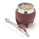BALIBETOV Yerba Mate Cup And Bombilla Set, Includes Stainless steel Yerba Mate Gourd, Premium Bombilla Mate and Cleaning Brush (Burgundy)
