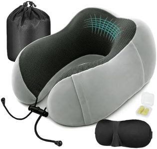 MASMAS Almohada de Viaje para Cuello Viscoelástica de Espuma Memoria, Cómoda para la Cervical, Ortopédica Soporte de Nuca para Viajar Coche Avión Bus con Máscara de Ojos, Tapones y Bolsa