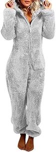 MUMUBREAL Womens Fleece Onesies Pajamas Jumpsuit Warm Sherpa Romper Sleepwear One Piece Zipper Hooded Playsuit Loungewear(Grey,L)