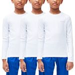 DEVOPS Youth Boys 3-Pack Compression Athletic Performance Baselayer Sports Shirt Football Inners Full Sleeve Shirts (Medium, White/White/White)