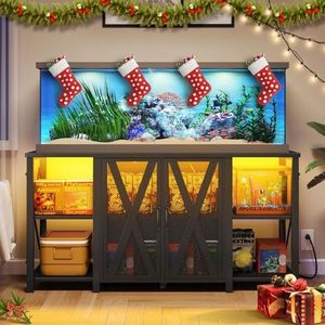 DWVO Reptile Tank Stand Aquarium Stand with Power Outlet & LED Light, 75/90/120 Gallon Terrarium Stand Cabinet - Heavy Duty Fish Tank Stand for Turtle Tank, Reptile Terrarium, 2000LBS Capacity, Black