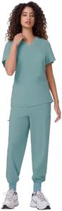 ANGEL GUARD Scrubs for Women Set - 13 Pockets, Water-Resistant Thick Fabric, V-Neck Top & Jogger Pants Medical Uniform, Light Green, Medium