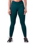 Womink Women's Sports Tights I Polyester Plain High Waist Stretchable Ankle Length Workout Leggings with Pockets I Ultimate Comfort & Support Activewear Pants for Gym Yoga Zumba Girls (Large, Green)