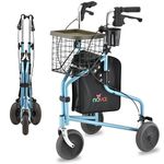 NOVA Traveler 3 Wheel Rollator Walker, All Terrain 8” Wheels, Includes Bag, Basket and Tray, Diamond Sky Blue