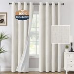 H.VERSAILTEX 100% Blackout Curtains Linen Textured Chenille Curtains Full Light Blocking Thermal Insulated Curtain Panels 84 Inches Long Energy Saving with White Liner, 2 Panels, Heather Ivory