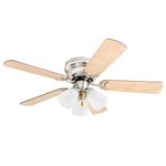 Prominence Home 50863 Whitley Hugger Ceiling Fan with 3 Light Fixture, 42" LED Indoor Low-Profile/Flush-mount, Satin Nickel