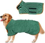 Dog Bathrobe Super Absorbent, Dog Drying Towel with Adjustable Collar and Waist, Microfibre Dog Drying Coat Pet Bath Robe, Dog Towels for Medium Dog (Medium, Green)