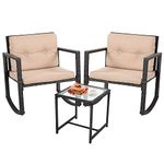 FDW Wicker Patio Furniture Sets Outdoor Bistro Set Rocking Chair 3 Piece Patio Set Rattan Chair Conversation Set for Backyard Porch Poolside Lawn with Coffee Table,Black