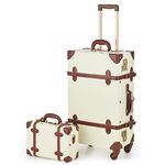 CO-Z Vintage Luggage Set 2 Pieces, Hardside Suitcase with Spinner Wheels TSA Lock and Carry On Briefcase, Large 24" Trunk Small 12" Train Case Leather Travel Bag Set for Women, Beige