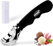 KXF Stainless Steel Ice Cream Scoop with Non-Slip Rubber Grip Heavy Duty Ice Cream Spoon Sturdy Icecream Scooper Cookie Fruit Scoop for Cookie Dough, Mash Potatoes, Melon Balls, Dishwasher Safe(Black)