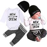 Newborn Baby Boy Clothes Set New to The Crew Romper+Pants+Hat Boys Outfit Set