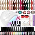 PHOENIXY 40Pcs Gel Nail Polish Kit with U V Nail Light Fall Winter 16 Colors with 48W LED Nail Lamp Soak off Gel Nail Kit Nude Pink Brown Red Black Green Nail Polish Gift for Women