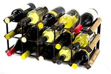 Classic 15 Bottle Walnut Stained Wood and Black Metal Wine Rack Ready Assembled