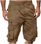 Mens Cargo Shorts,Stretch Waist Casual Twill Shorts with 6 Pockets Coffee Large